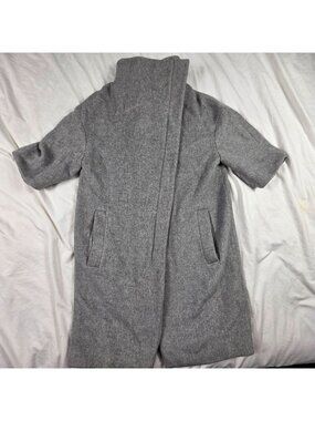 ZARA BASIC Womens Size Small Gray Asymmetric Funnel Neck Wrap Coat Jacket